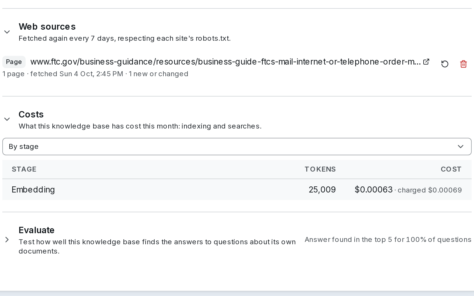 The Costs section of Compliance guides: what indexing and searches have cost this month, by stage.