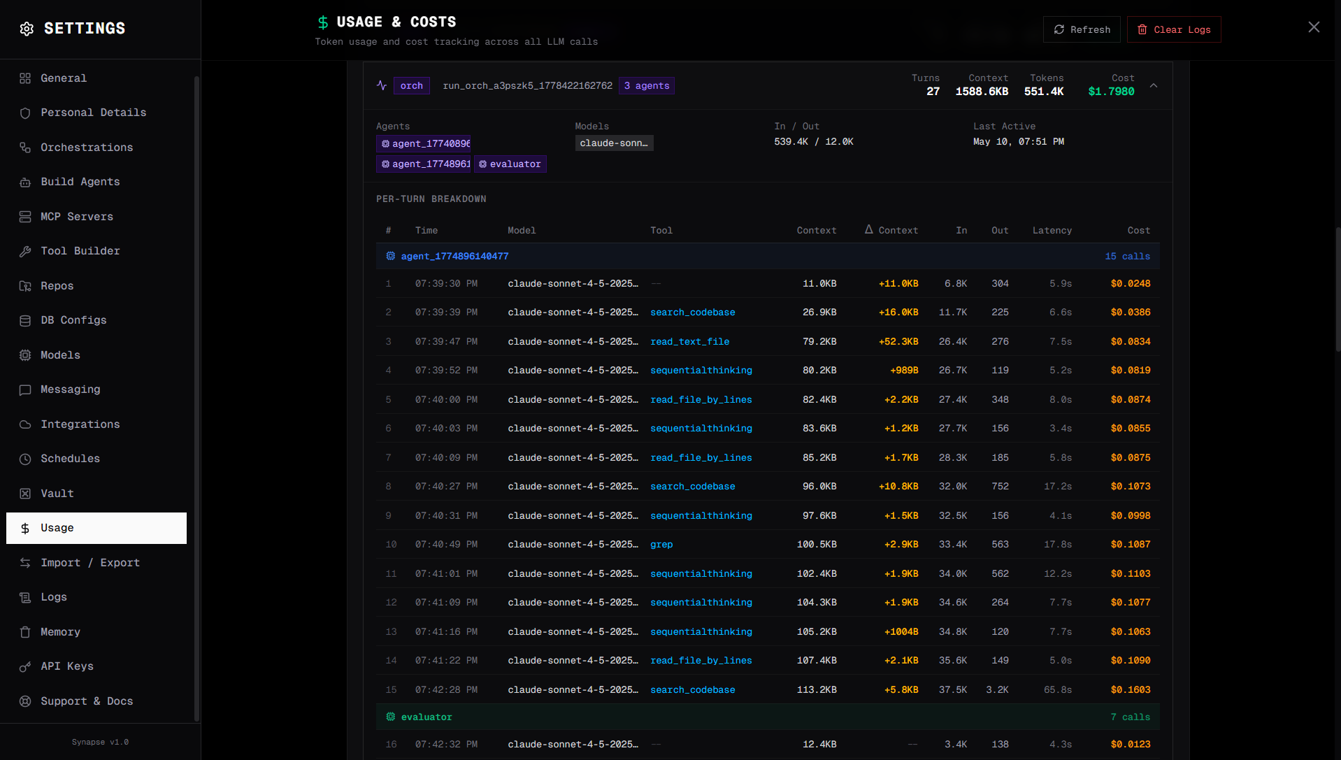 Usage Logs per session